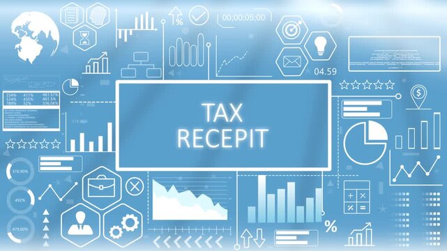 Tax Receipt, Hologram Concept Virtual Reality.Digital tax receipt and corporate financial auditing dashboard template with a glowing blue business interface and accounting analytics charts.