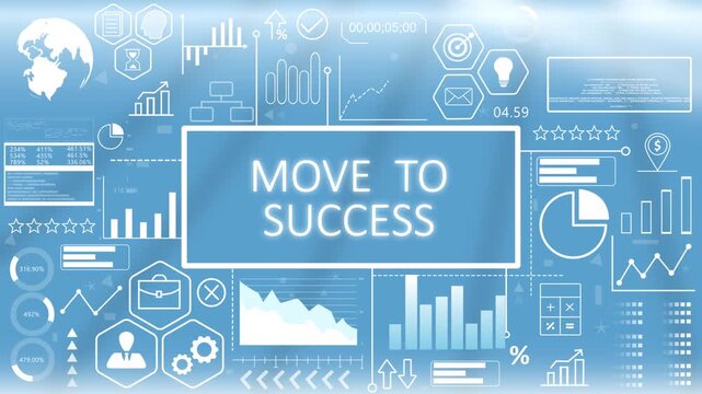 Move to Success, Hologram Concept Virtual Reality.Corporate strategic move to success dashboard concept showing business growth plans and performance progress metrics on a blue graphic screen.