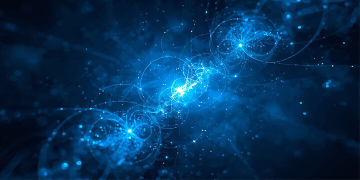 Abstract Futuristic Space Background with Glowing Fractal Waves, Cosmic Energy Swirls, Blue Galaxy Light and Fantasy Star Motion Design