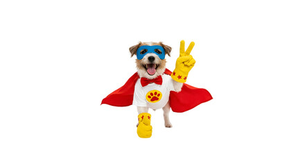 Fototapeta premium superhero dog in costume giving peace sign