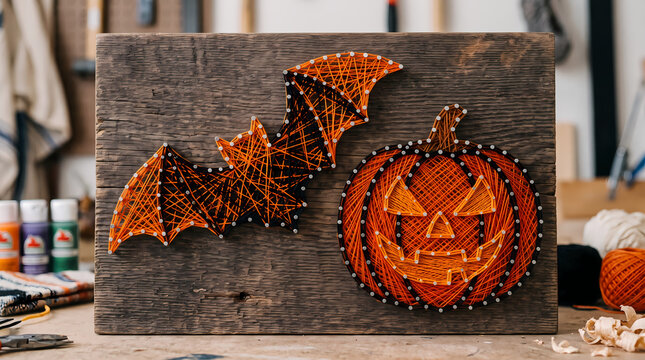String art bat pumpkin background . Halloween Background. Halloween Concept