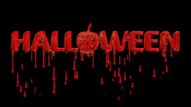 Happy Halloween bloody dripping text animation on transparent alpha background.