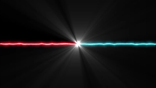 Abstract Red vs Blue Laser Beam Collision Loop Background, Glowing Electric Lightning Energy Versus Screen Animation, Futuristic Versus Light Flare Burst, Cyber Power Strike Motion Graphic