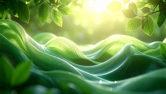 緑の3Dウェーブと葉