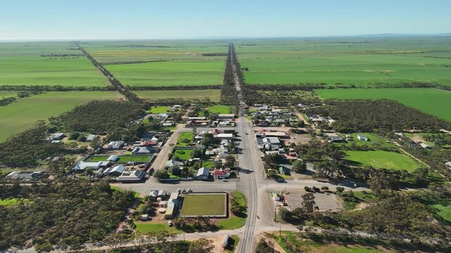 Alford, South Australia &ndash; 4K aerial drone footage of rural township, yorke peninsula farmland, agricultural landscape, residential houses, estates, country roads and australian countryside.