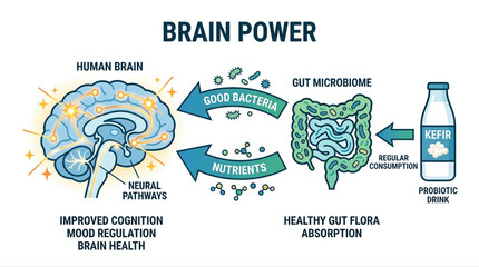 Fototapeta premium Exploring the link between gut health and brain function with kefir for enhanced cognitive performance