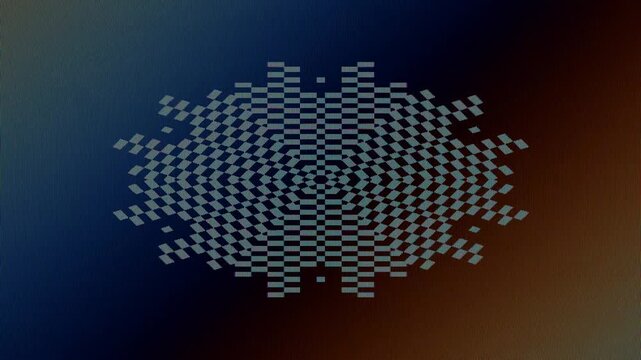 Grey geometric snowflake glitch with crt scanline distortion and brown blue gradient flickering on a seamless loop. Pairs with vintage cinematic intro and surreal music video transition