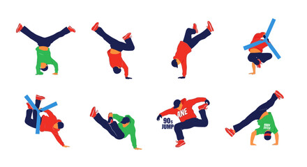 Set of Breakdancing Dancers Performing Street Dance Moves