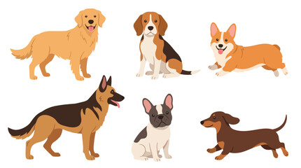 Naklejka premium Collection of Various Dog Breeds Including Puppy and Adult Dogs.
