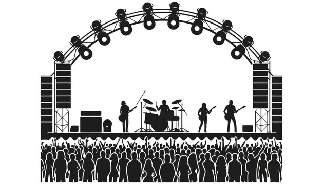 Concert stage silhouette band performing live music vector