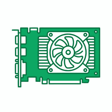 Green Graphics Card Icon with Cooling Fan - Vector Illustration