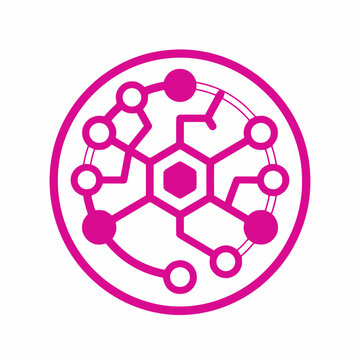 Abstract Pink Network Node Connection, Futuristic Digital Technology, Geometric Structure