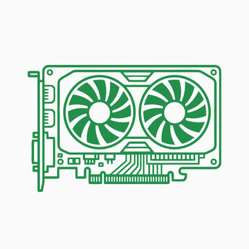 Green Graphics Card Icon - Modern Computer Hardware Component Vector Illustration