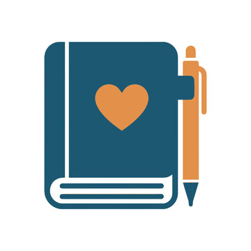 Blue Journal Diary with Orange Heart and Pen Icon