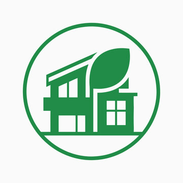 Eco-friendly house logo, green building, sustainable architecture, nature icon