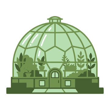 Greenhouse Illustration: Botanical Garden Structure with Lush Plants