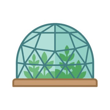 Greenhouse dome with plants growing inside, eco-friendly agriculture concept, vector illustration