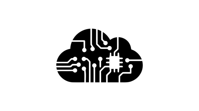 Vector illustration of cloud computing technology icon with circuit board pattern on a transparent background