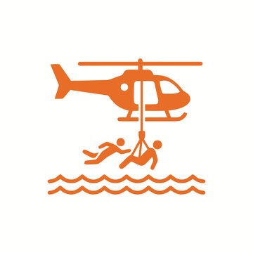 Helicopter Rescue Operation, Hoisting People from Water Disaster, Emergency Service Icon
