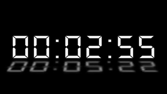 3 minute timer countdown animation, 180 to 0 countdown three minute countdown timer animation. Animated rectangle shaped stylish smooth tailed line indicator. Digital countdown timer with reflection,