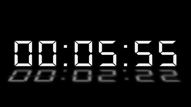 6 minute timer countdown animation, 360 to 0 countdown six minute countdown timer animation. Animated rectangle shaped stylish smooth tailed line indicator. Digital countdown timer with reflection,