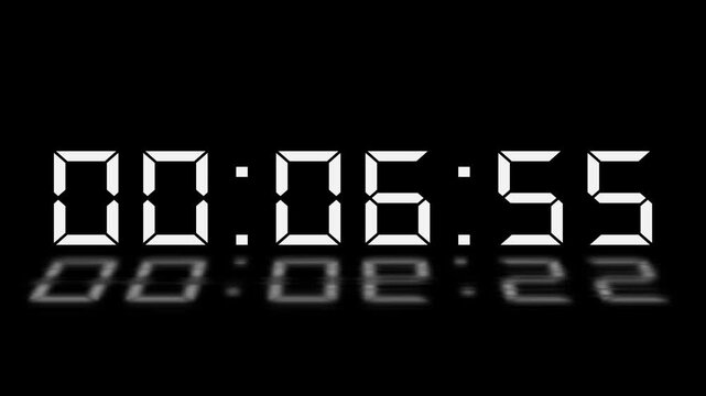 7 minute timer countdown animation, 420 to 0 countdown seven minute countdown timer animation. Animated rectangle shaped stylish smooth tailed line indicator. Digital countdown timer with reflection,