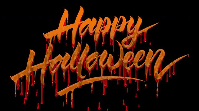 Happy Halloween bloody dripping text animation on transparent alpha background.