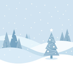Obraz premium Minimalist Winter Landscape with Snow and Christmas Tree Flat Vector