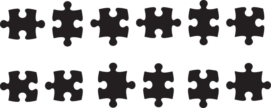 Black puzzle pieces isolated on white background jigsaw elements for games and educational designs