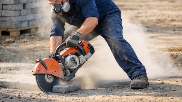 Building site with concrete cutting machinery