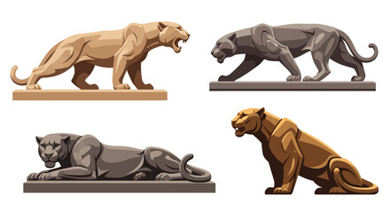 Set of Stylized Panther and Cougar Sculptures © kipas