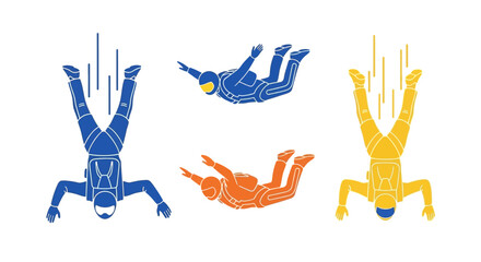 Skydiving and Freefall Silhouette Icons Set © kipas
