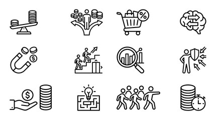 Obraz premium Business Growth Icons: Finance, Strategy, Marketing, Innovation, Teamwork, Analytics