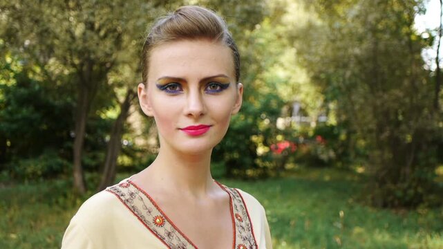 portrait charming modest young woman