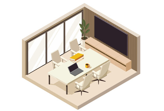 Modern isometric conference room interior vector illustration for office and business design