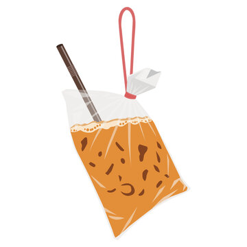 Malaysian Teh Tarik Ikat Tepi in Plastic Bag Flat Vector Illustration