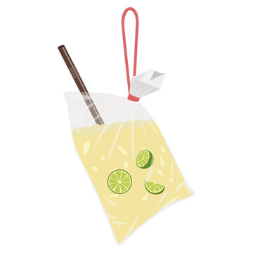Malaysian Air Limau Ais Ikat Tepi in Plastic Bag Flat Vector Illustration