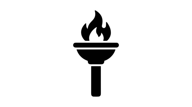 Vector illustration of black silhouette icon of a burning torch on a transparent background