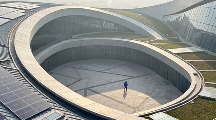 Fototapeta premium Modern architectural view of a sustainable waste to energy plant, showing wte facility design for sustainability and green waste management