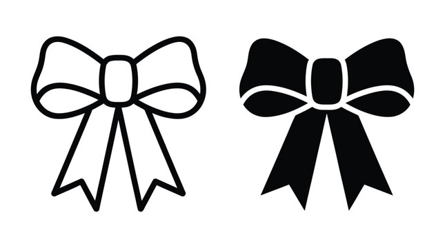 Black and white bow tie ribbon icons set for gift decoration and fashion design Vector