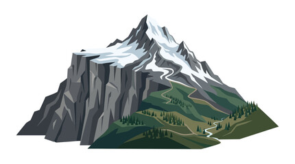 Fototapeta premium Mountain Mountain, Snowy Peak, Landscape, Nature, Illustration, Vector Graphic isolated on White Background Vactor Eps