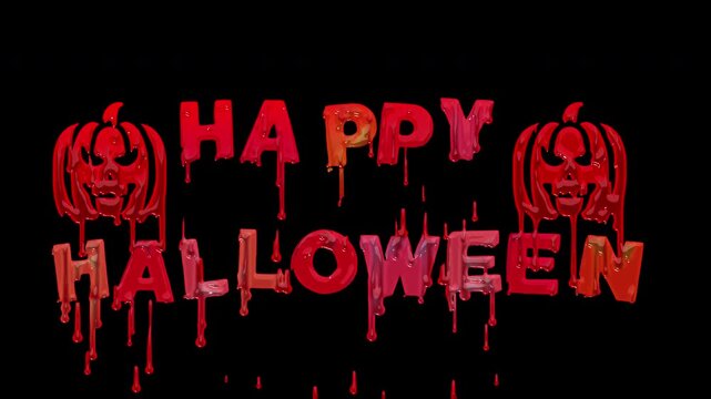 Happy Halloween bloody dripping text animation on transparent alpha background.