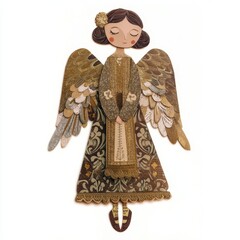 Obraz premium Elegant Vintage Paper Angel With Golden Wings And Handmade Collage Illustration Style