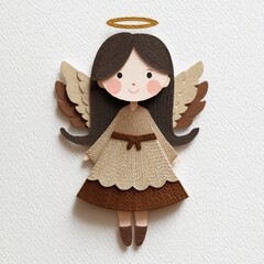 Obraz premium Cute Minimal Paper Angel Character With Soft Neutral Handmade Craft Textures