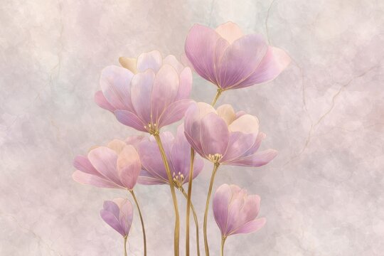 Delicate Pastel Floral Illustration With Golden Linework Elegant Botanical Background Art