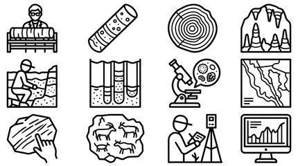 Science Icons Set: Research, Geology, Biology, Paleontology, Surveying, Computing © Anam