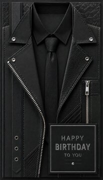 Luxury Black Leather Birthday Card Design With Tie Jacket And Metal Details