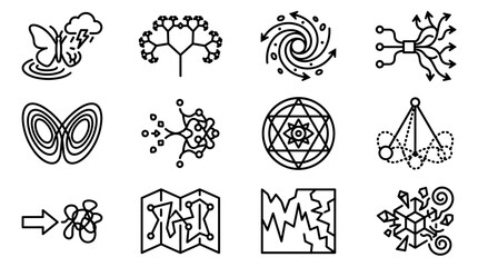 Abstract Science and Math Concepts Icons: Chaos, Fractals, Networks, Geometry © Anam