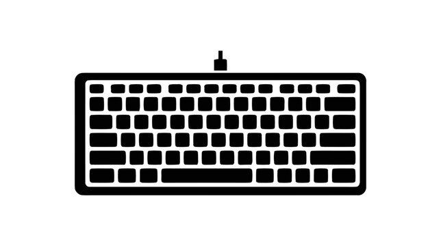 Vector illustration of black silhouette icon of a computer keyboard with a cable on a transparent background