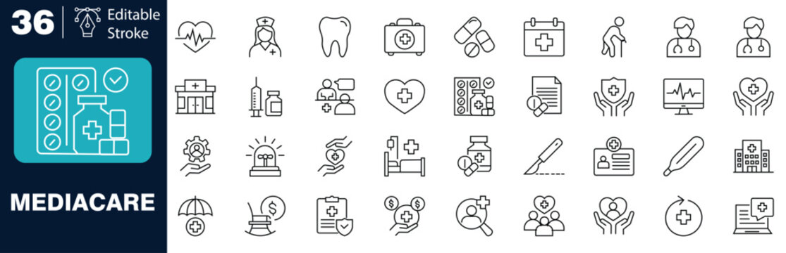 Medicare icon set for healthcare and medical services
